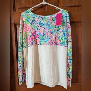 Lilly Pulitzer Finn Top Long Sleeve Cotton Blue Women's Medium Tropical NWT